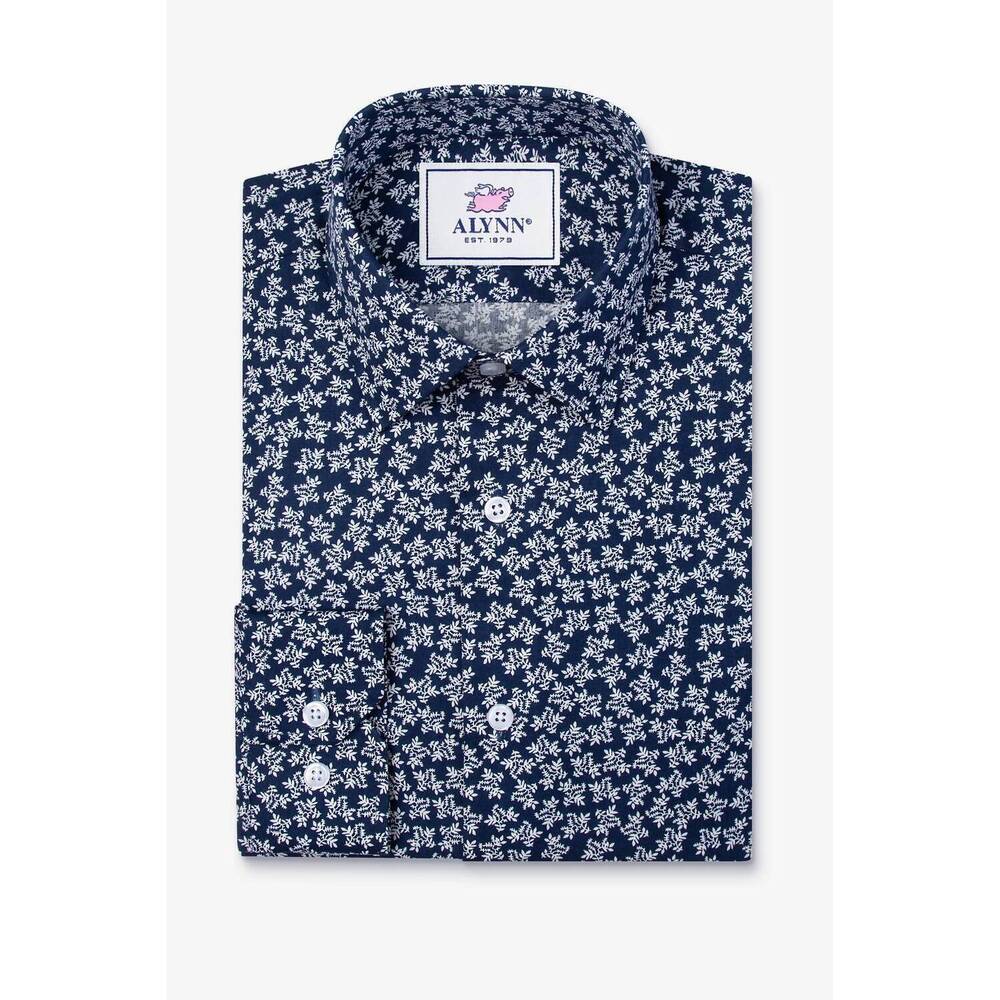 NEW ALYNN men's brooks floral untuckable dress shirt in blue/white